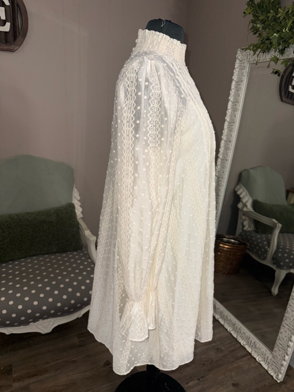 English Factory • Embroidered Smocked Neck Organza Dress - Picture 11 of 16